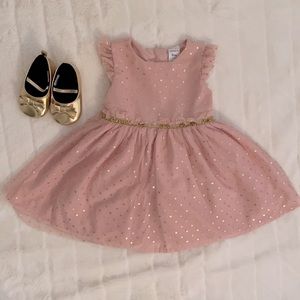 Blush Pink And Gold Toddler Dress with Gold Shoes